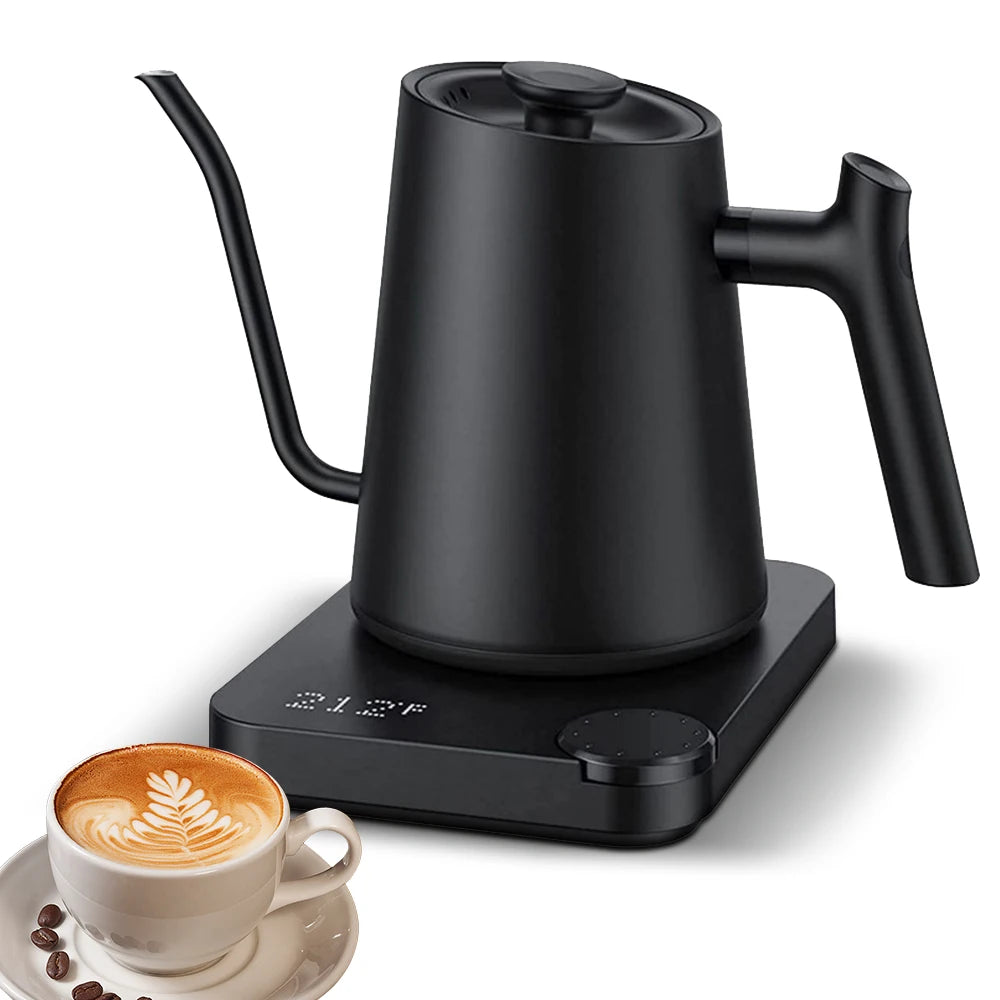 Bouilloire électrique col de cygne 0,9 L avec contrôle de température – chauffage rapide 1200 W en acier inoxydable pour café et thé
