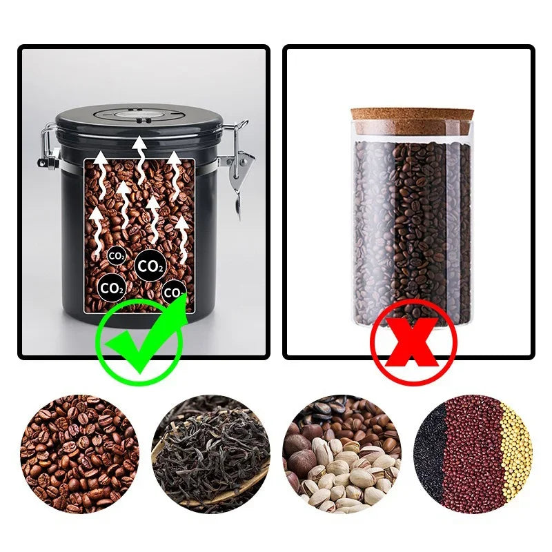 Boîte de conservation hermétique en acier inoxydable 304 1,8 L – Récipient pour grains de café, épices et aliments secs