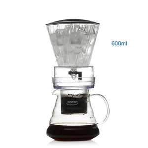 Cafetière à infusion goutte à goutte 600 ml en verre avec filtre réutilisable – Dripper manuel pour café glacé et chaud