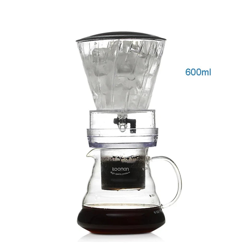 Cafetière à infusion goutte à goutte 600 ml en verre avec filtre réutilisable – Dripper manuel pour café glacé et chaud