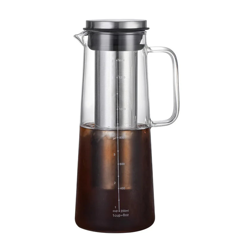 Carafe en verre pour infusion à froid 1000/1400 ml avec filtre intégré – Pichet à café glacé pour réfrigérateur