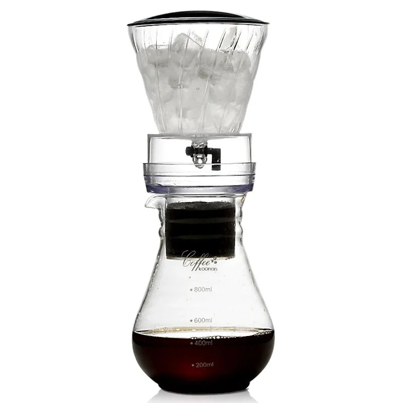 Cafetière à infusion goutte à goutte 600 ml en verre avec filtre réutilisable – Dripper manuel pour café glacé et chaud