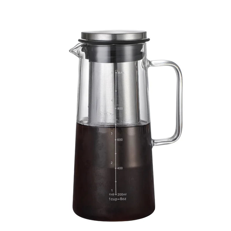 Carafe en verre pour infusion à froid 1000/1400 ml avec filtre intégré – Pichet à café glacé pour réfrigérateur