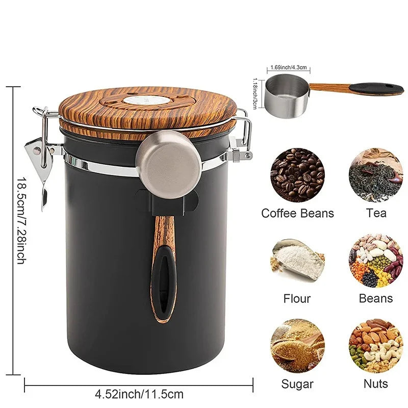 Boîte de conservation hermétique en acier inoxydable 304 1,8 L – Récipient pour grains de café, épices et aliments secs