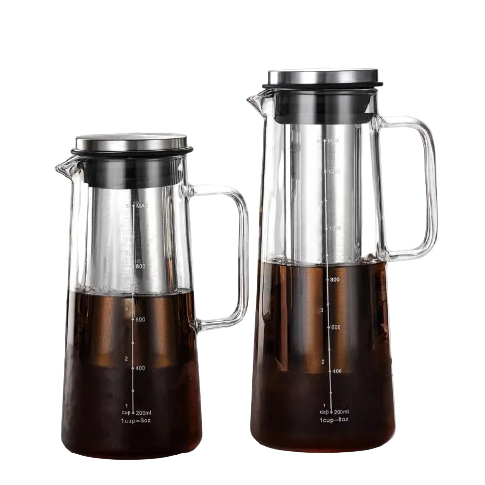 Carafe en verre pour infusion à froid 1000/1400 ml avec filtre intégré – Pichet à café glacé pour réfrigérateur